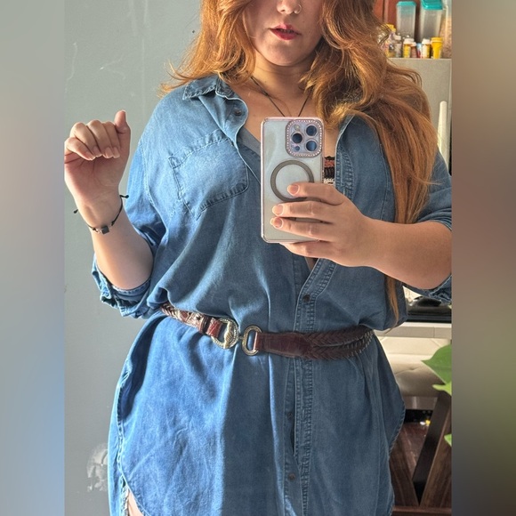 Lands' End Black and Silver Leather Belt with Polished Hardware - Picture 8 of 8